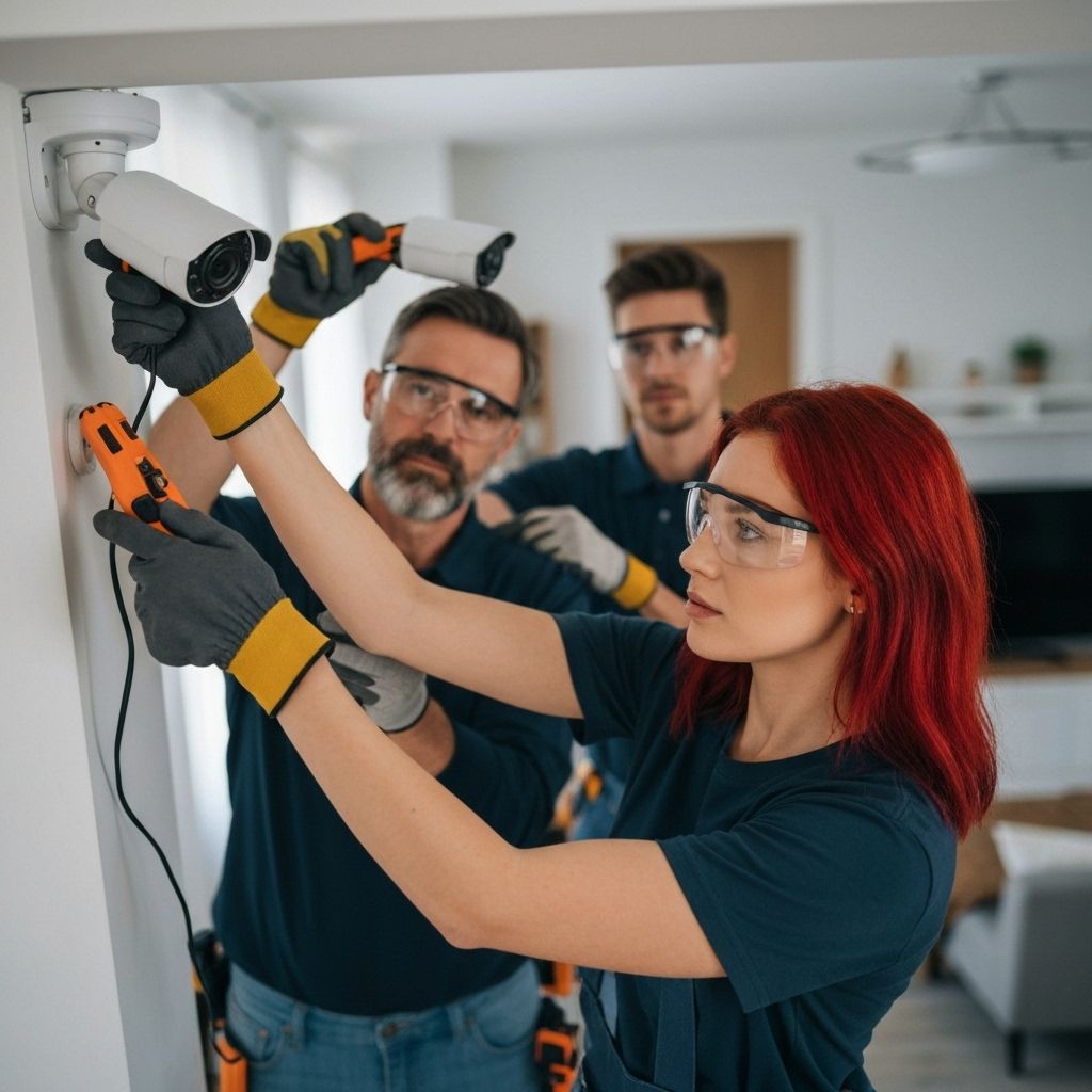 Profesionales instalando cámaras de seguridad